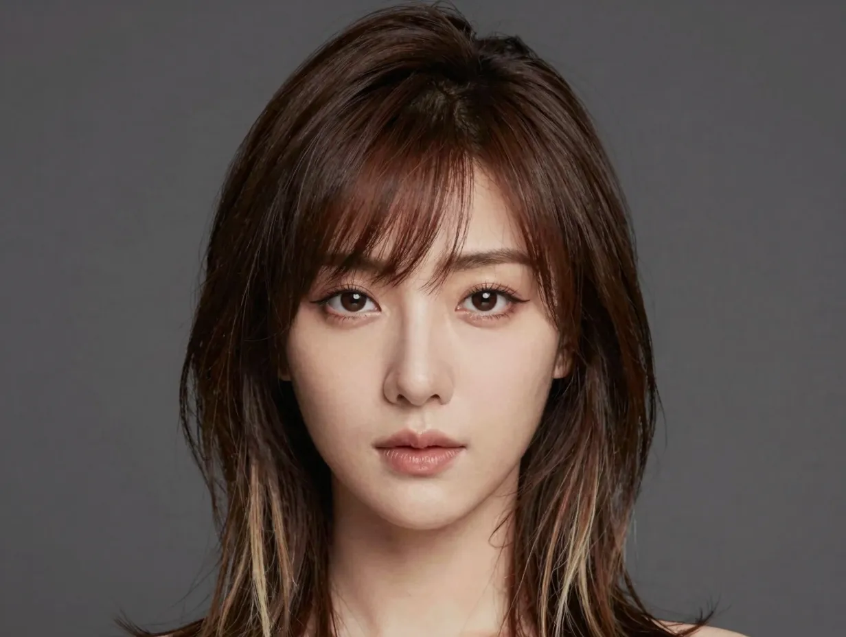 Butterfly cut with side swept layers balancing heart shaped face