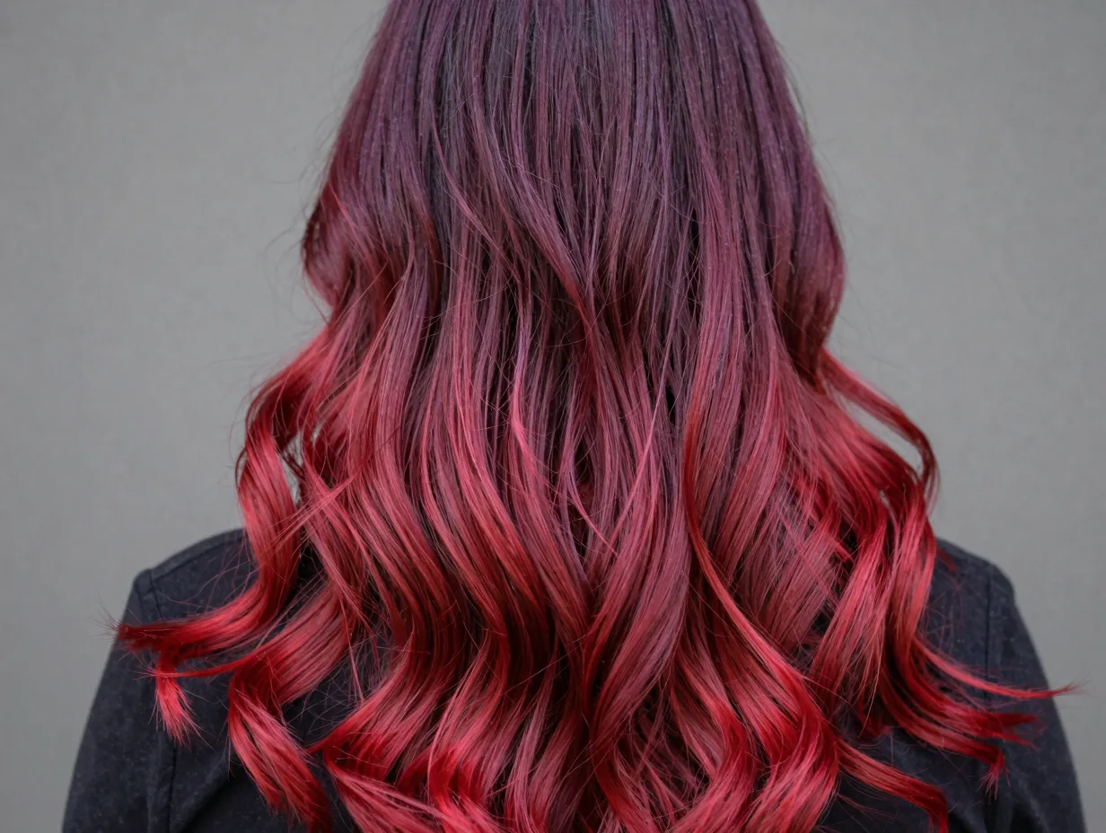 Long ombre cherry cola hair with bright cherry red tips