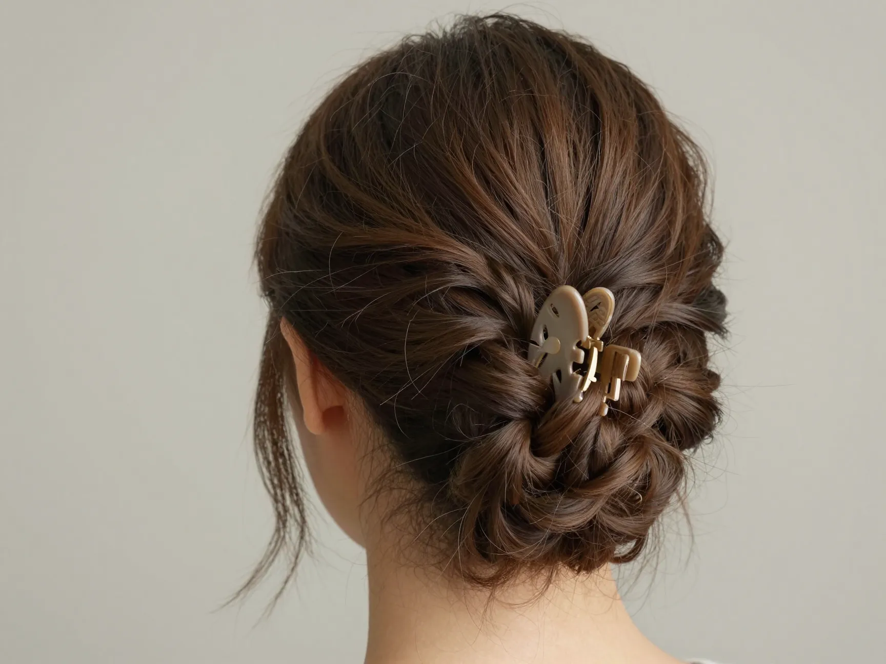Twisted updo coil butterfly clip chin length bob