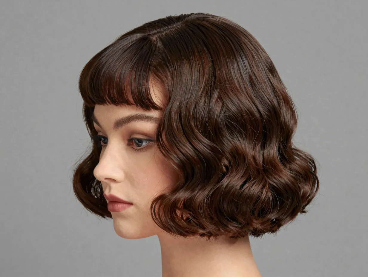 Vintage finger wave bob with structured waves and sleek back