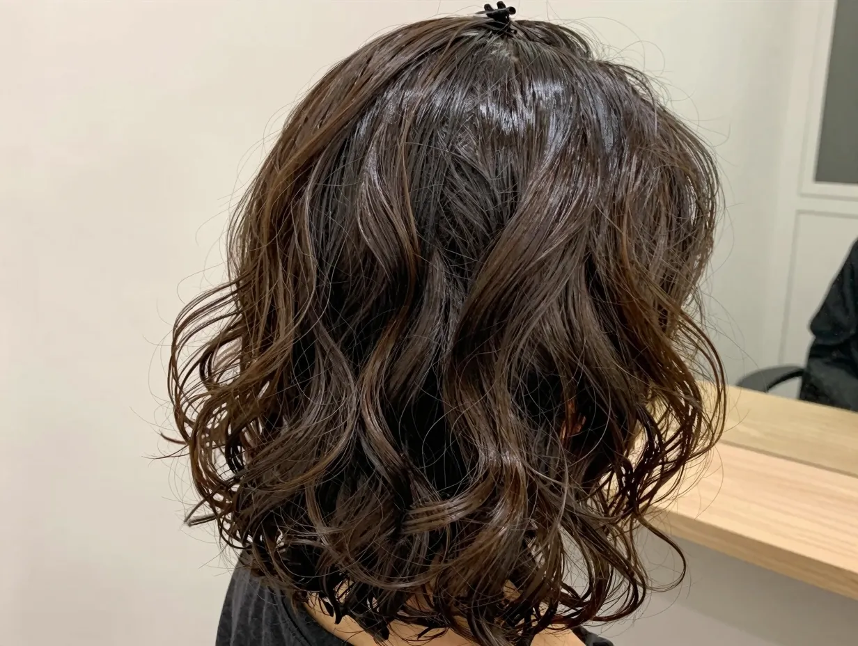 Half up slick with loose waves and a polished crown section