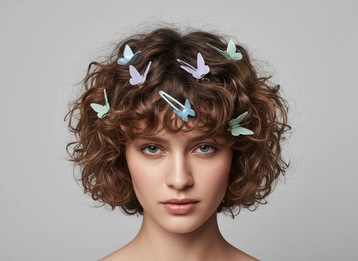 Multi clip texture play scattered curly wavy short hair