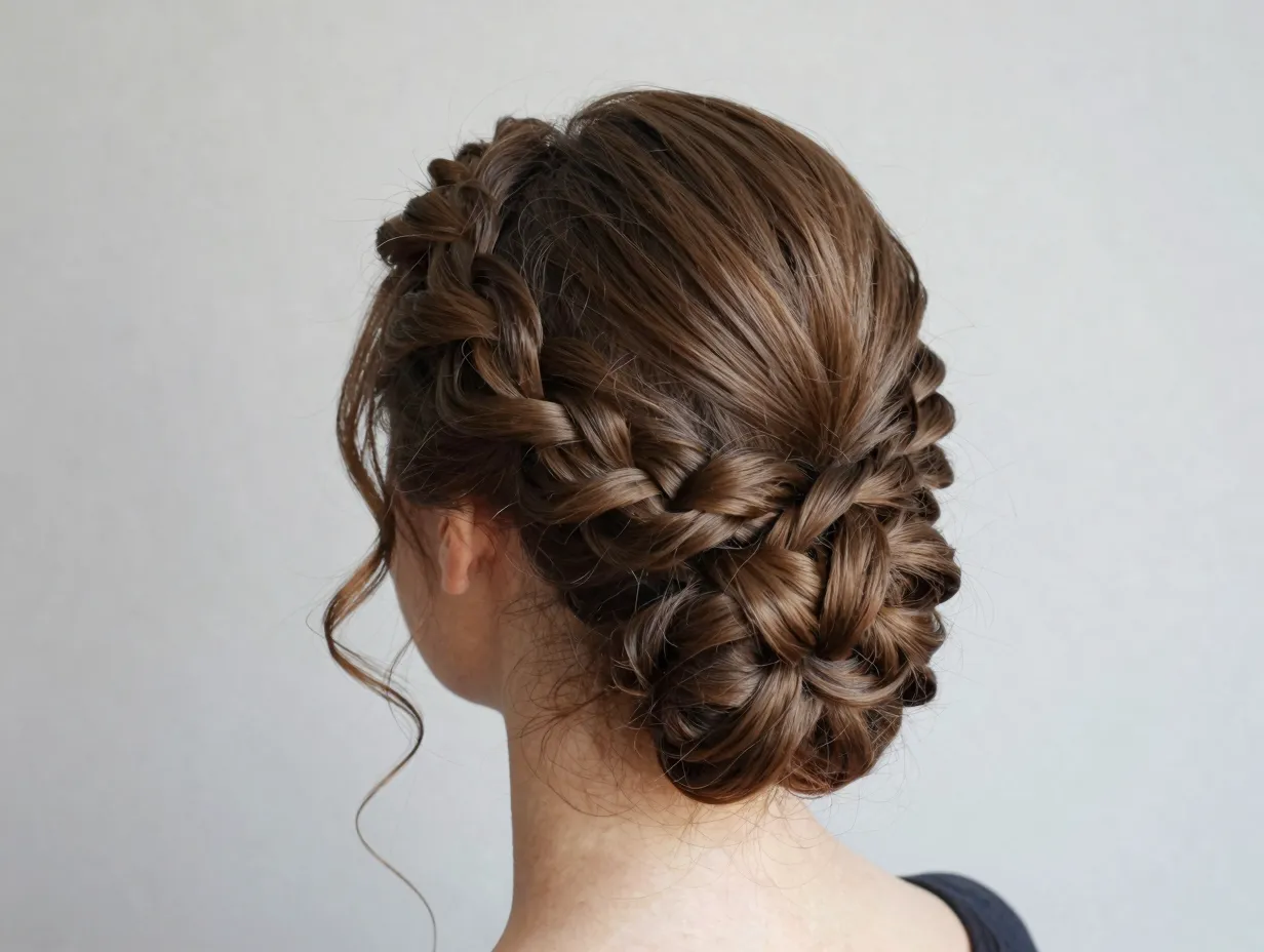 Twisted rope braid updo with loose face framing curls