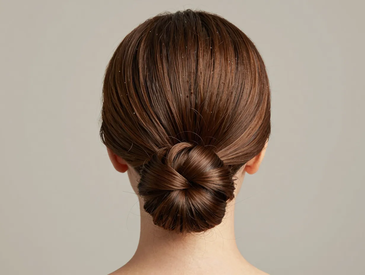 Elegant short hair low bun updo using loop technique with pinned ends