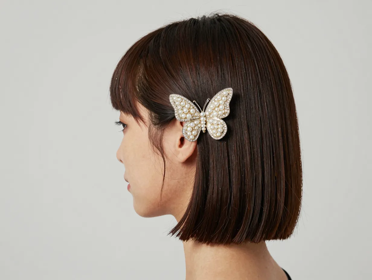 Sleek pinback statement clip smooth blunt bob office