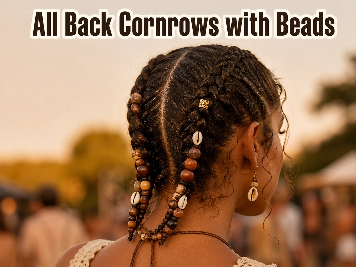 Diagonal cornrows wooden beads cowrie shells gold cuff boho texture