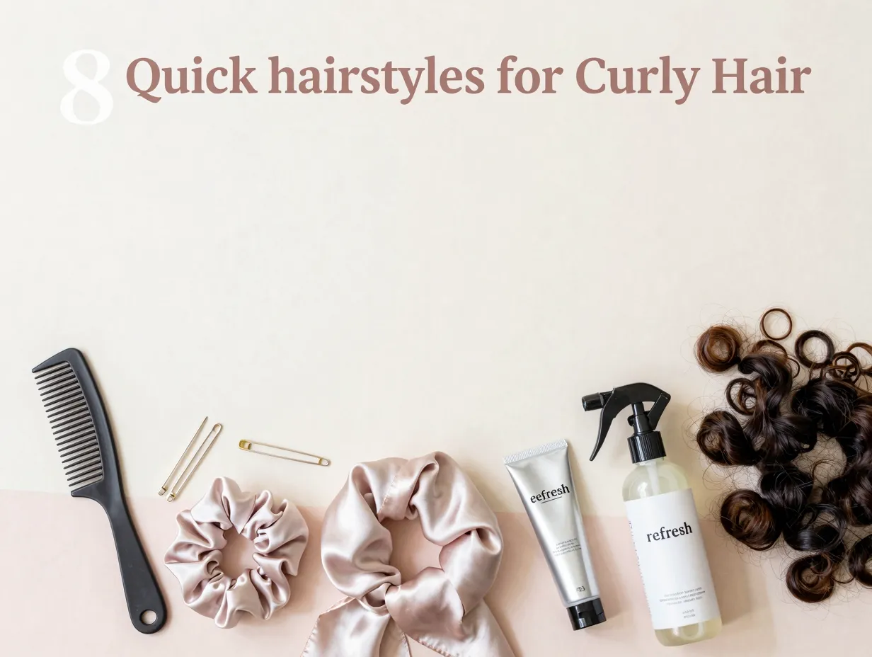 Styling tools flatlay satin scrunchie comb edge control curly hair
