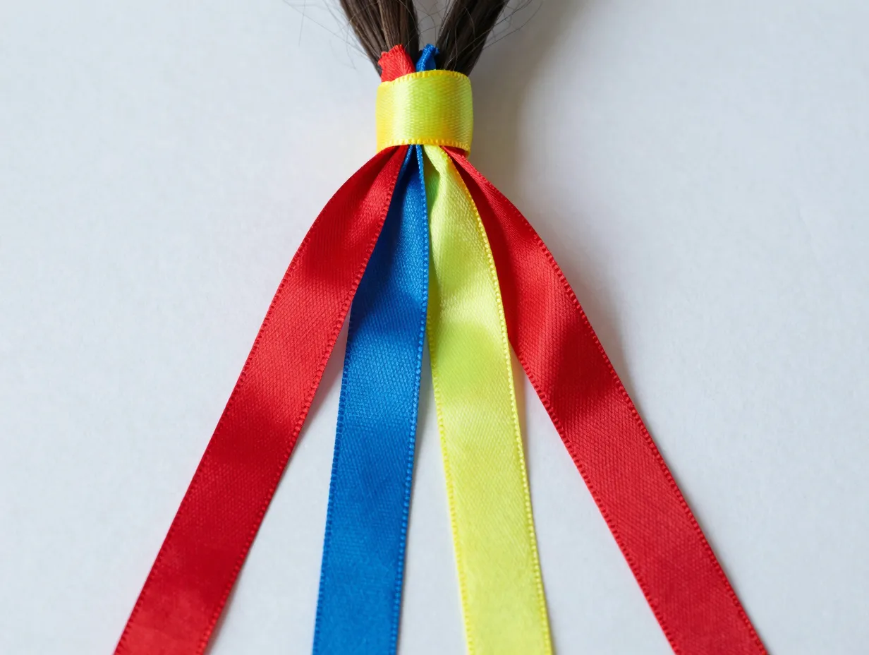 Ribbon ponytail streamers with elastic tie coordinated colors sealed ends