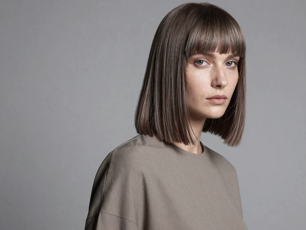 Cool ash brown hair modern editorial silvery undertones