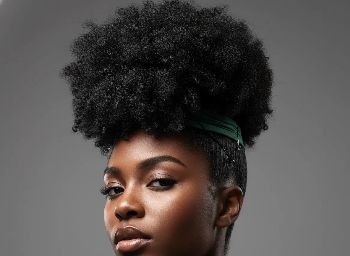 Strong hold gel slicked high puff on 4c hair with bobby pins