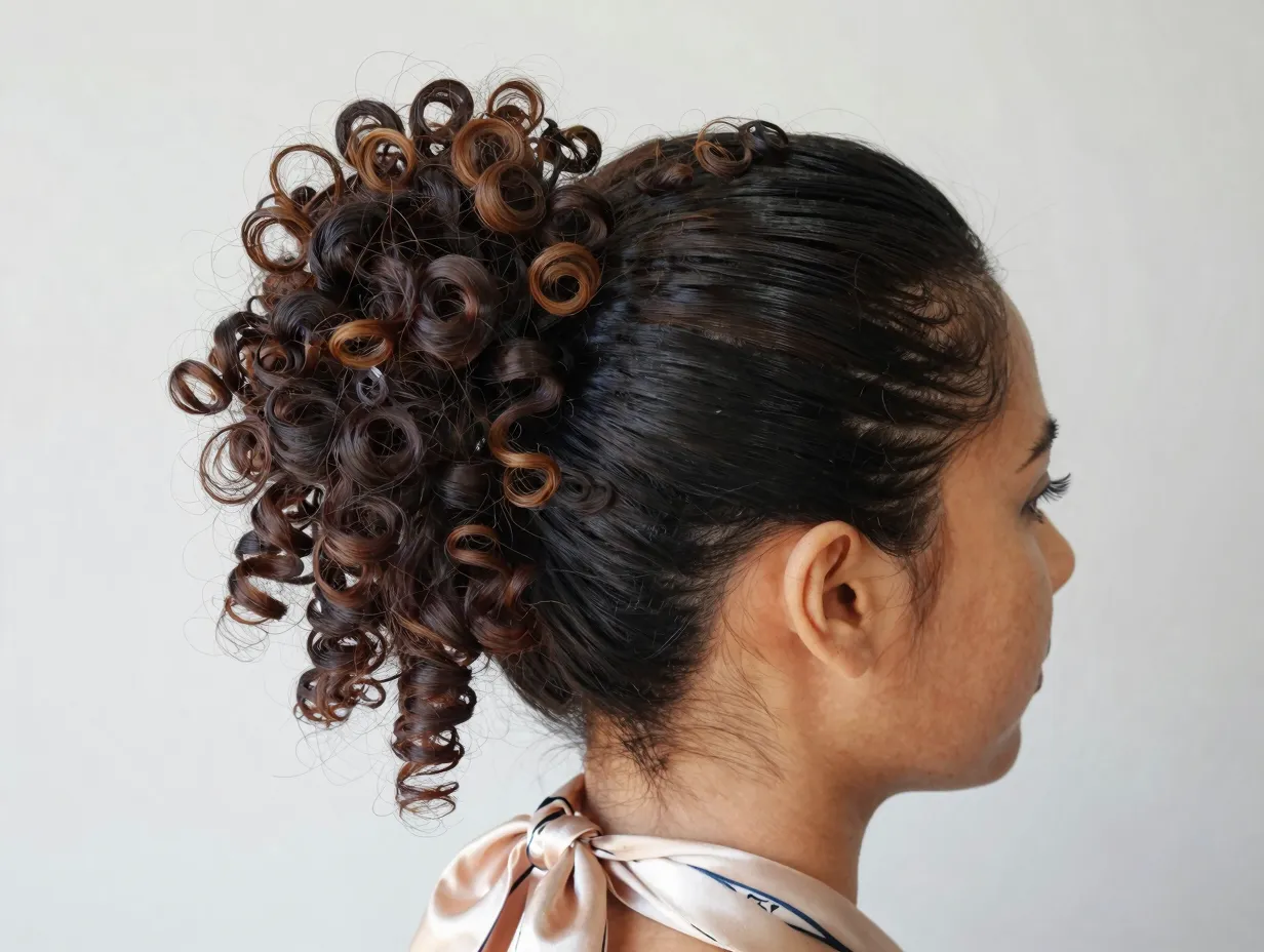 Pineapple updo with slicked sides and voluminous 3b crown