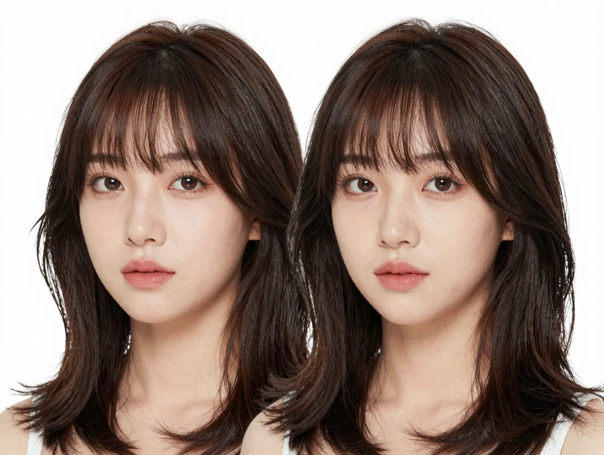 Face framing butterfly cut for round face with jawline layers