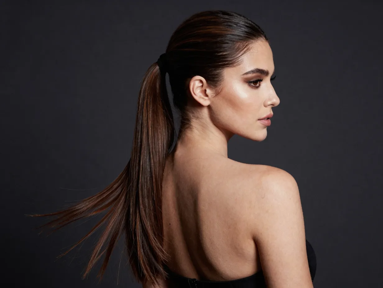Side swept ponytail over shoulder for modern date night