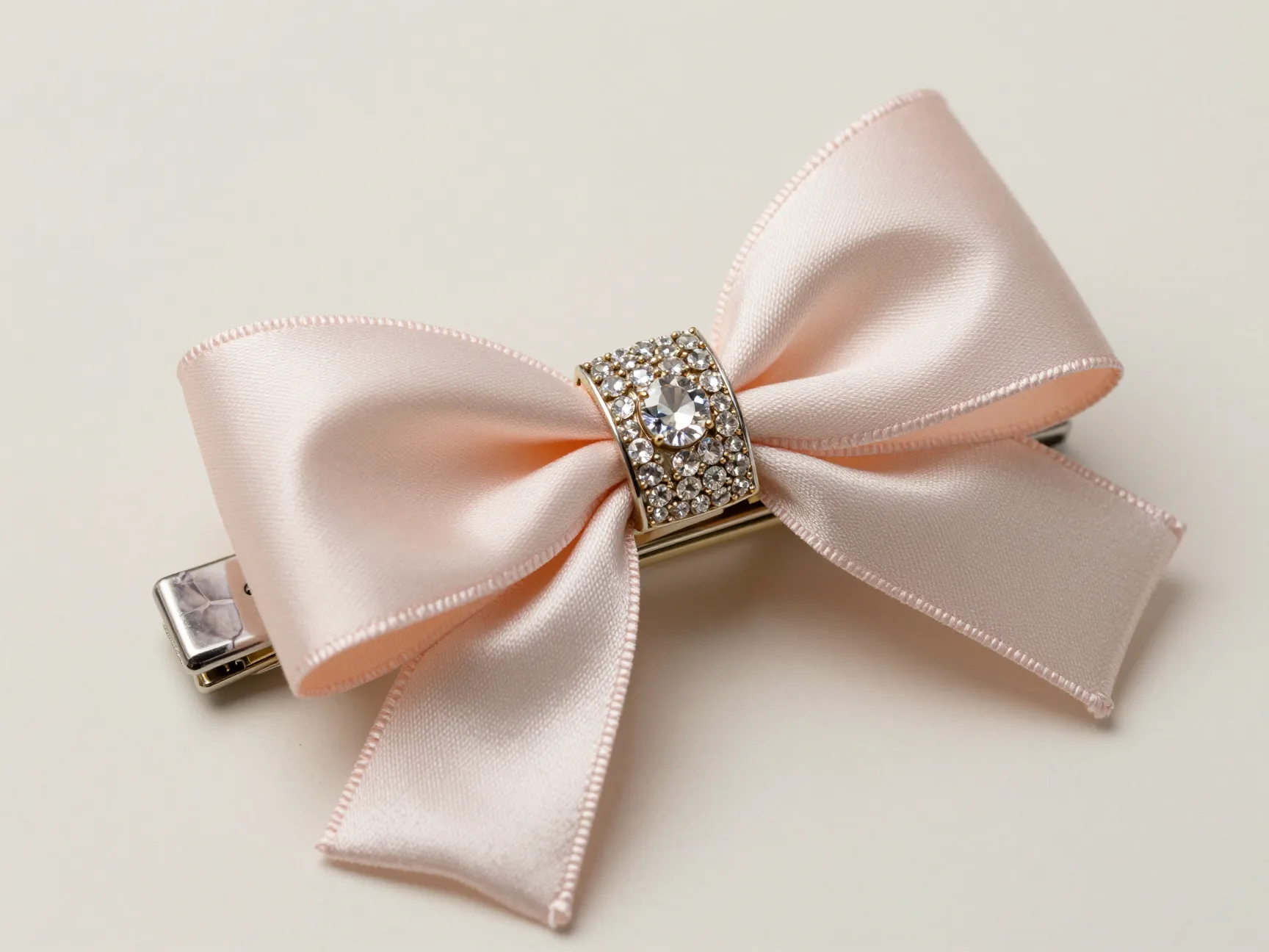 Satin ribbon bow clip with rhinestone center elegant boutique look
