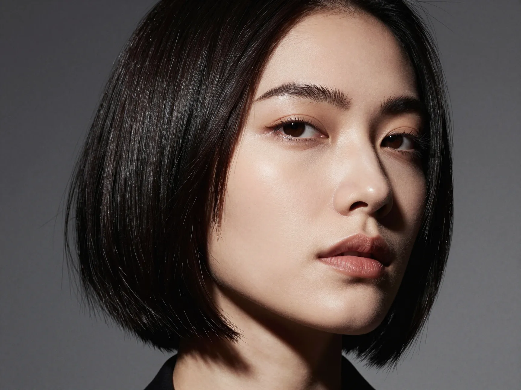 Asymmetrical bob diagonal lines softening angular jawline face
