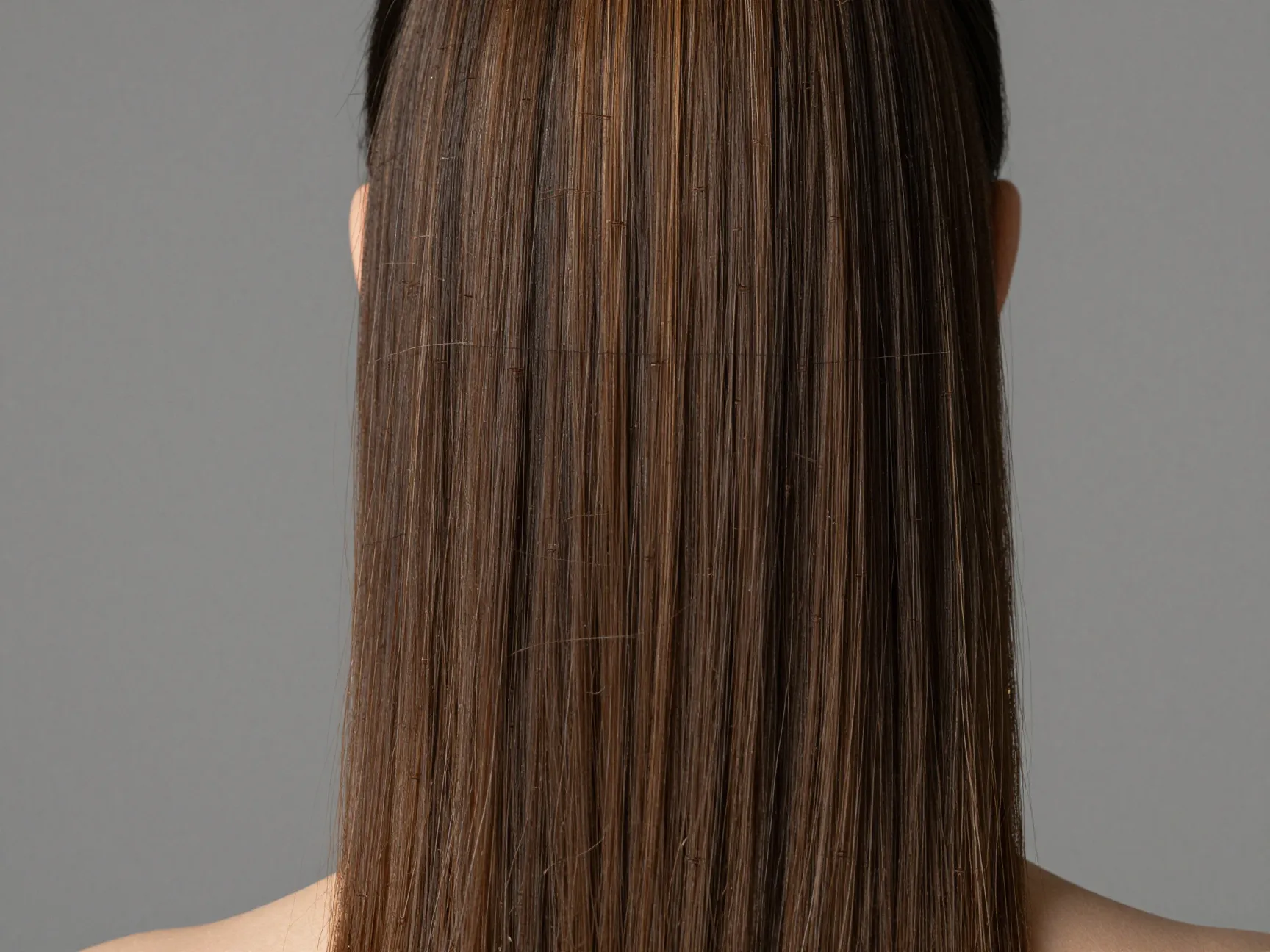 Sleek ponytail with blunt cut ends for professional editorial