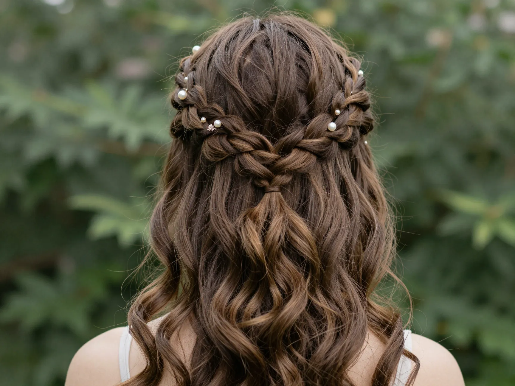 Braided crown blowout volume whimsical bohemian formal loose braids