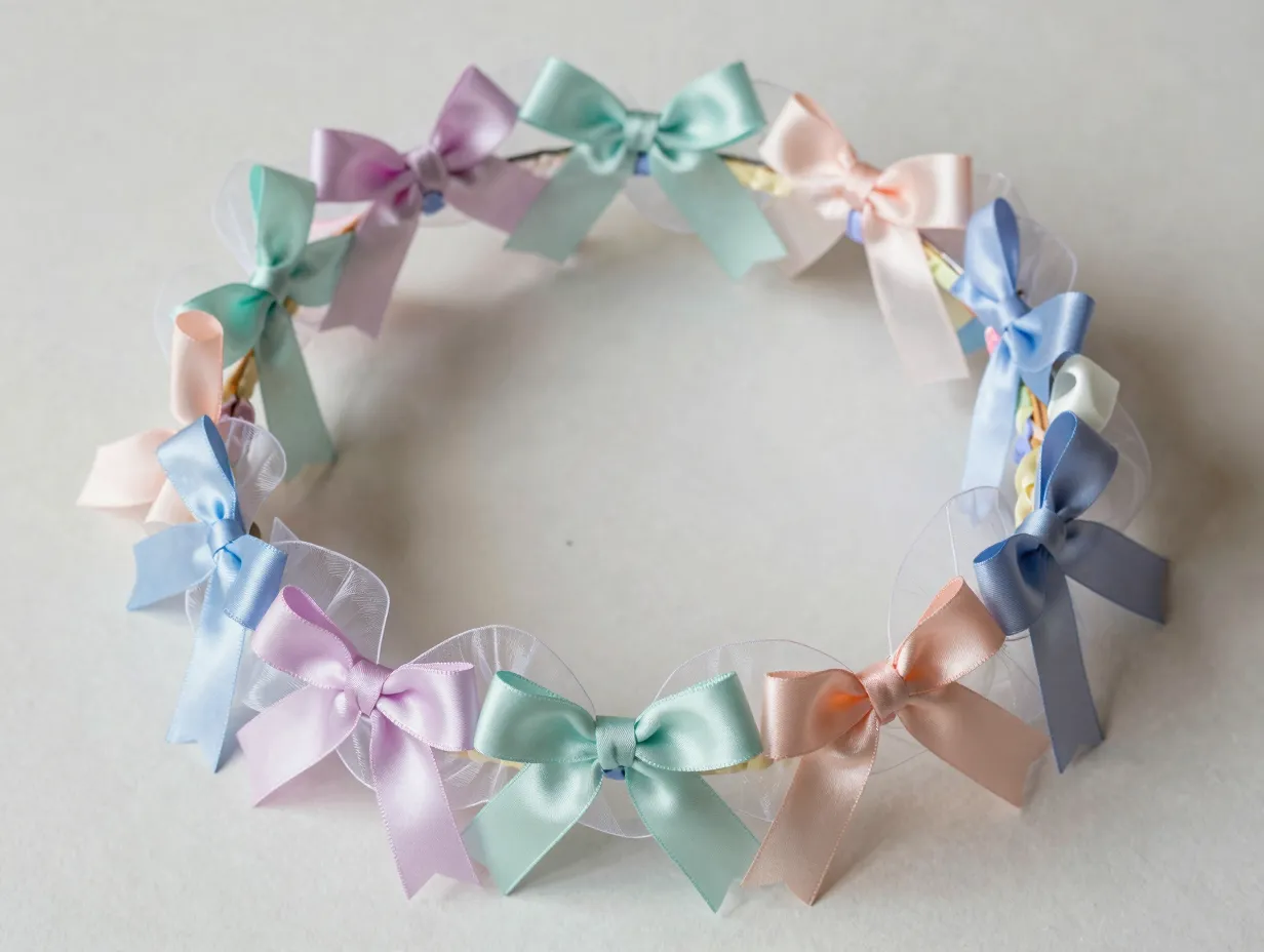 Fairy style ribbon crown with wire base larks head knots whimsical