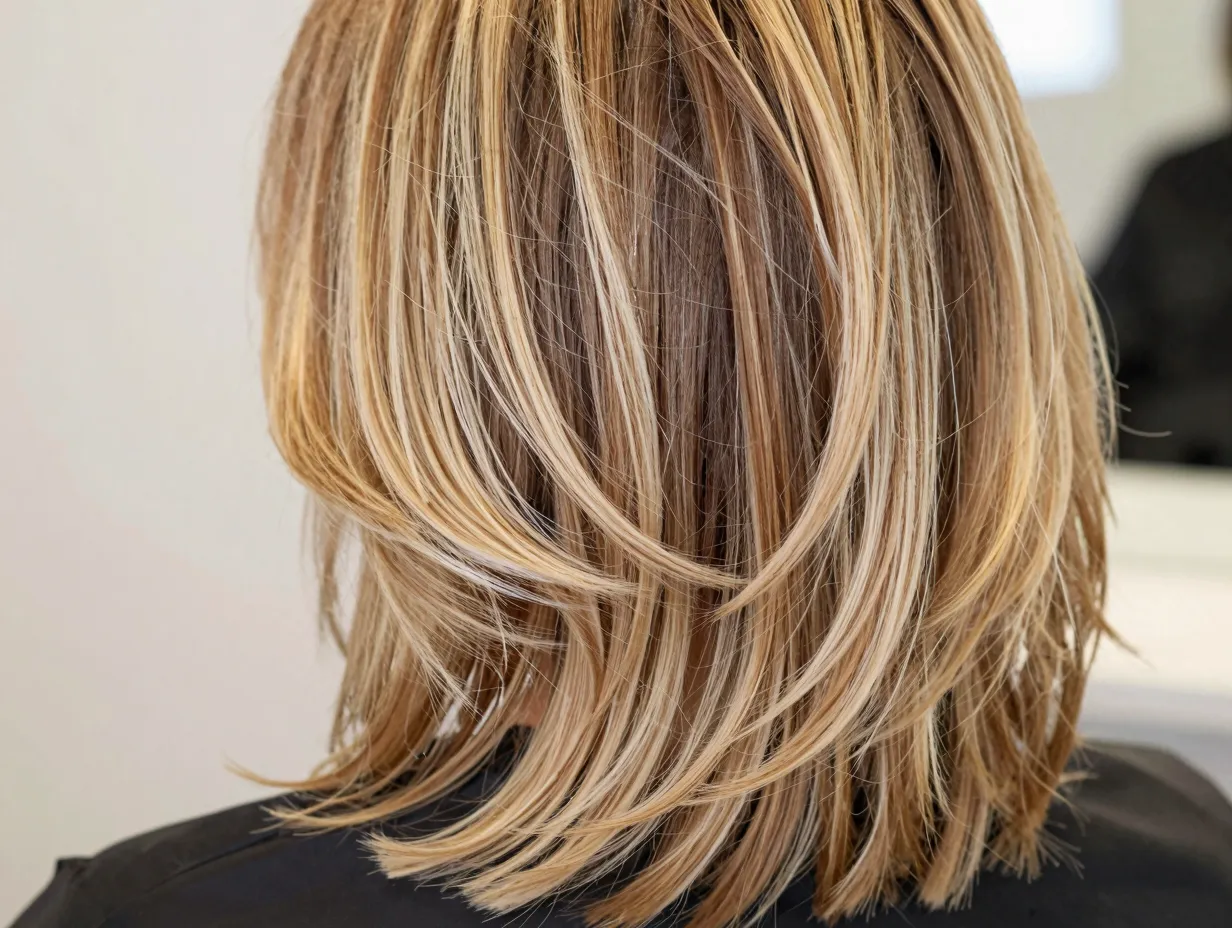Foilyage bright blonde on medium dark brown hair