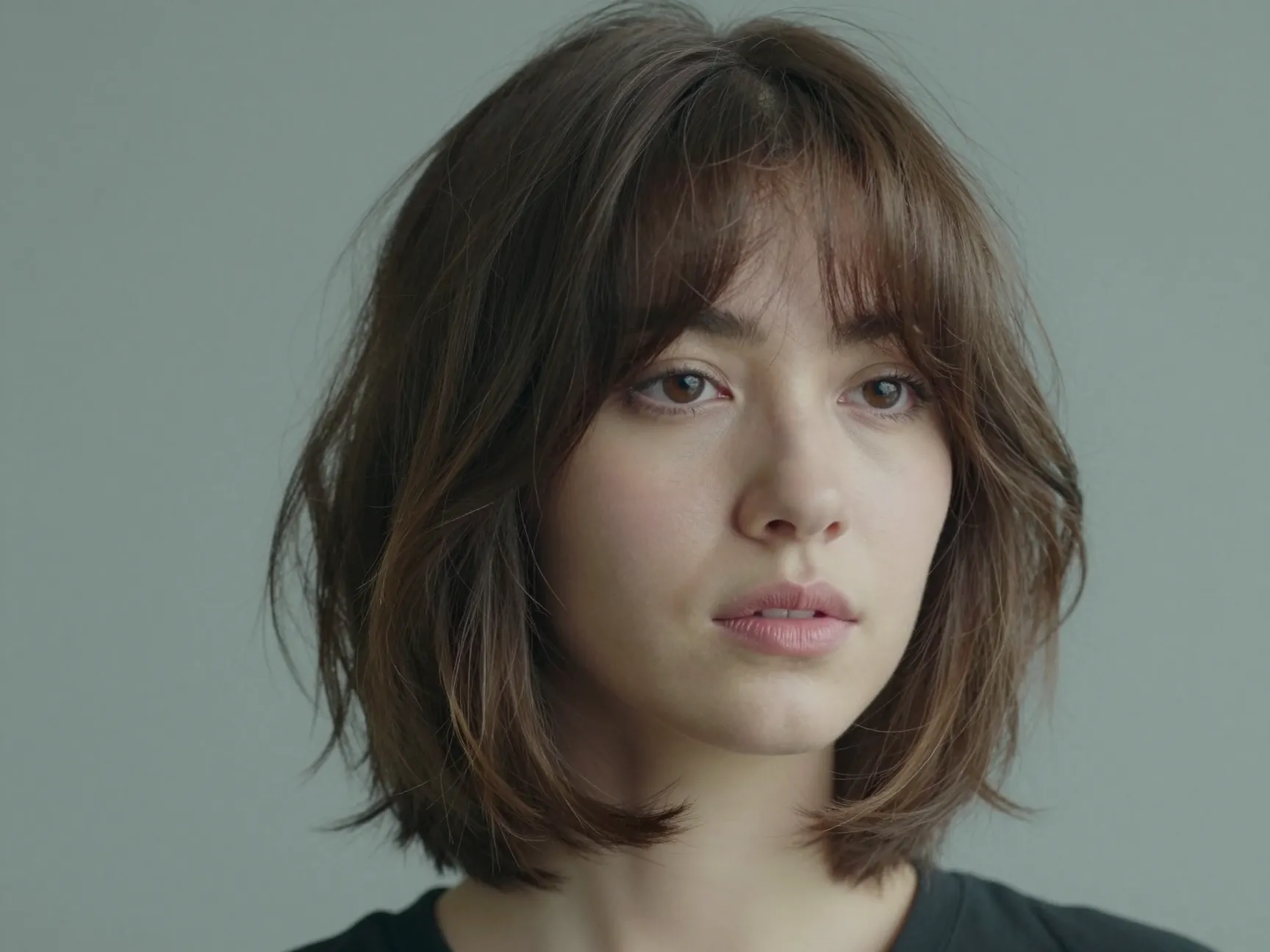 Shaggy bob 70s inspired choppy layers curtain bangs volume