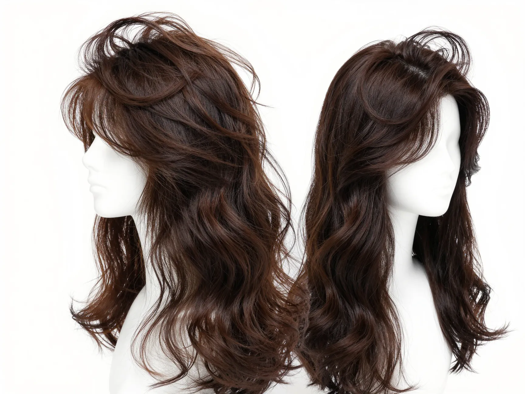 Voluminous crown butterfly cut with lifted top and flowing waves