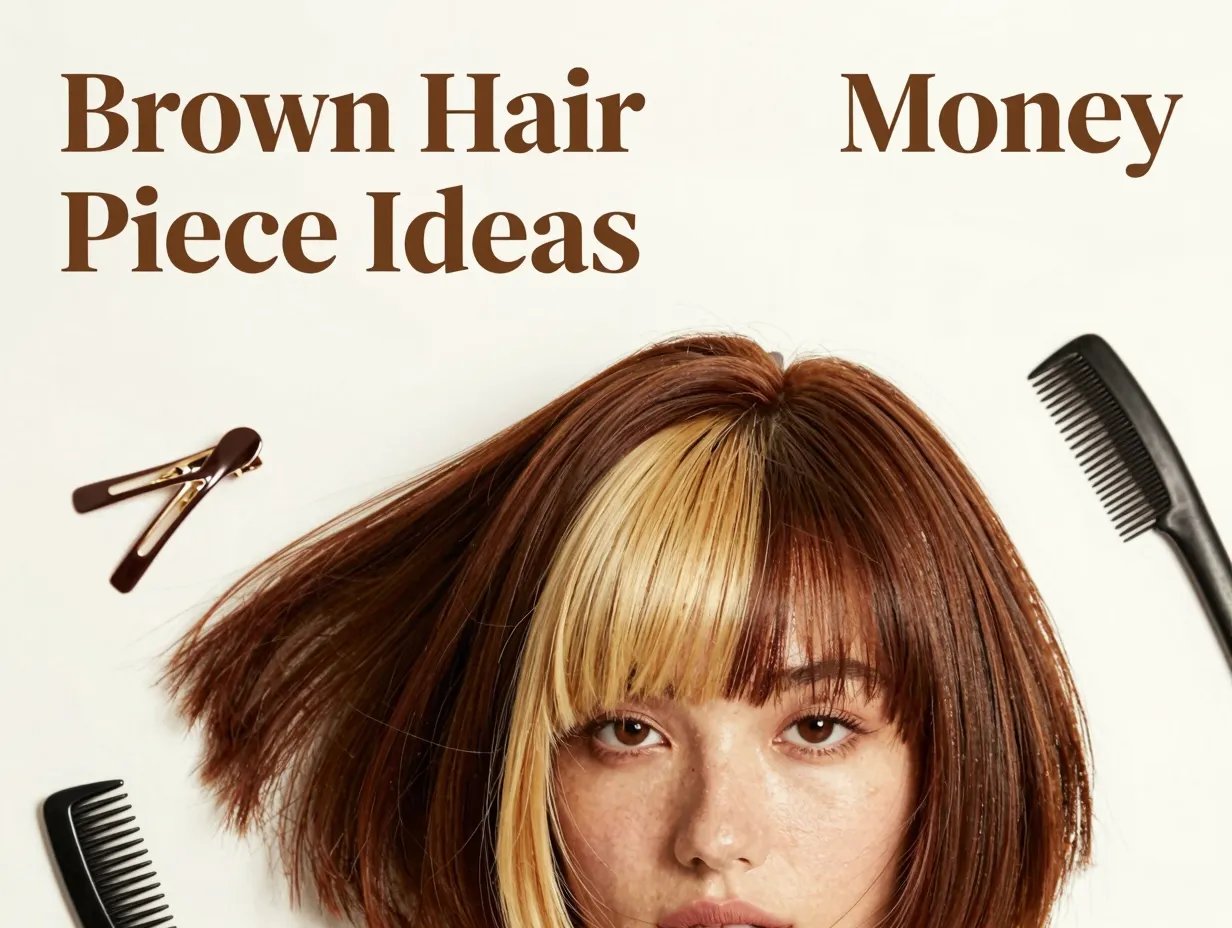 Dark brown bob with chunky golden blonde face frame flat lay