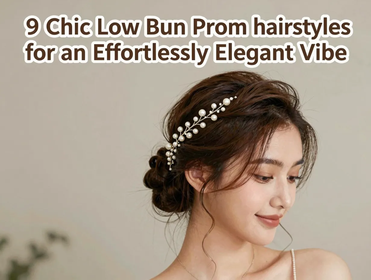 Elegant low bun with pearl vine face framing tendrils prom hairstyle inspiration