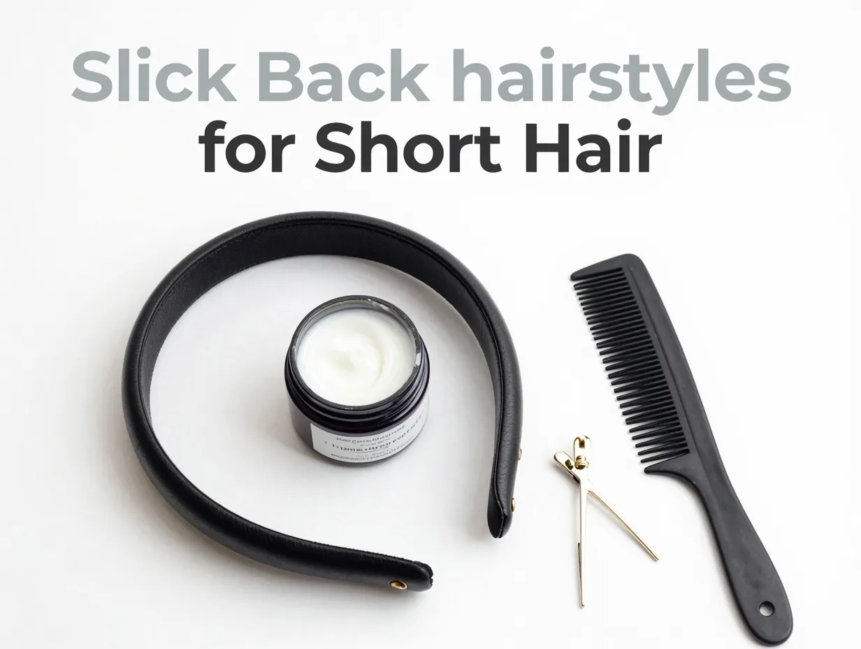 Slick back short hair minimalist flat lay headband pomade pins comb