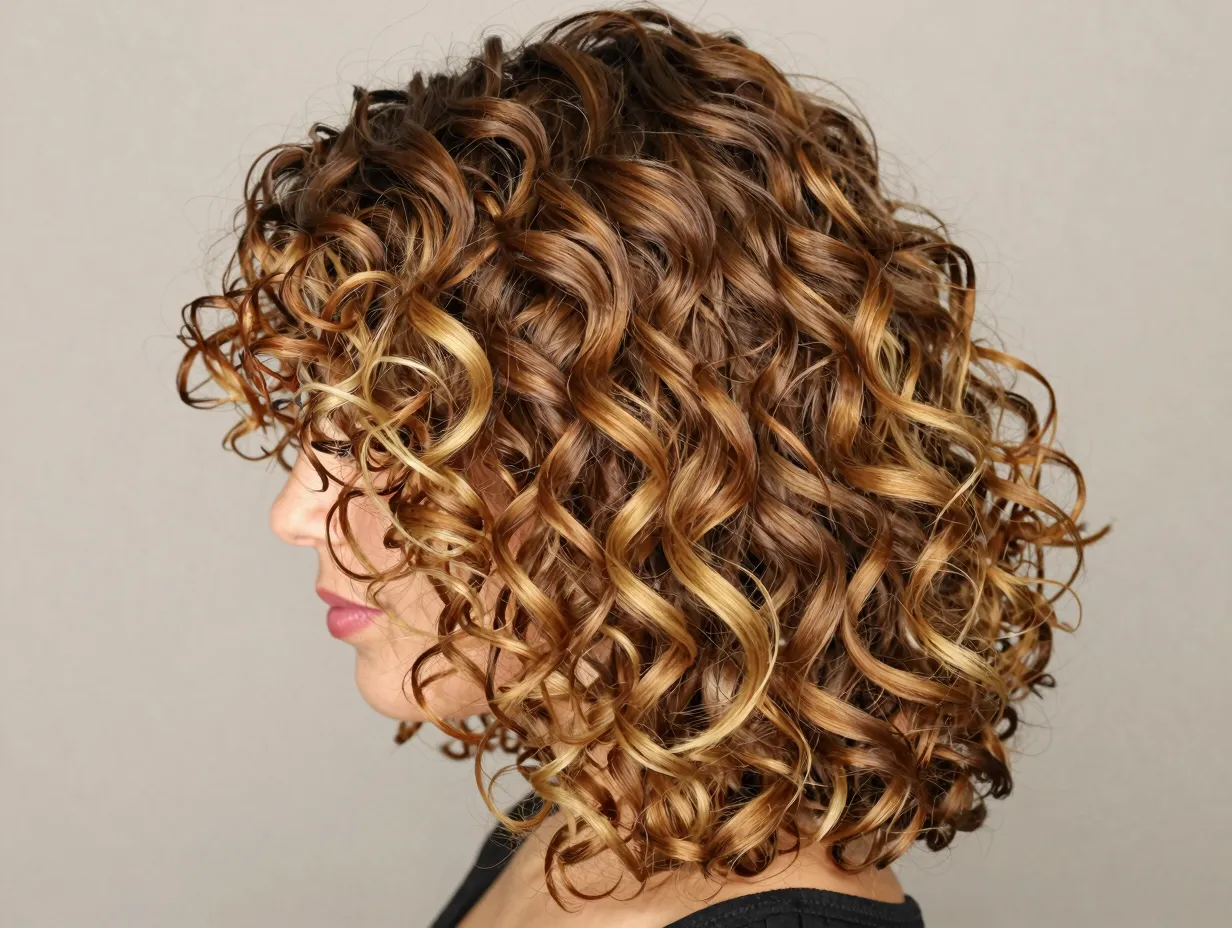 Honey balayage gradient curly hair sun kissed medium length