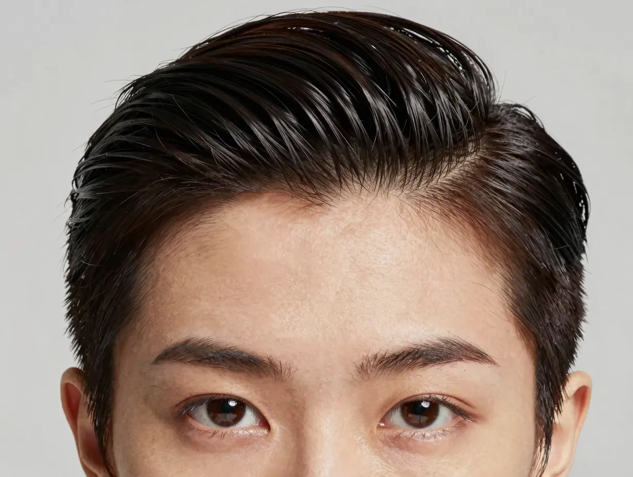 The classic slick back hairstyle polished short hair photorealistic photo