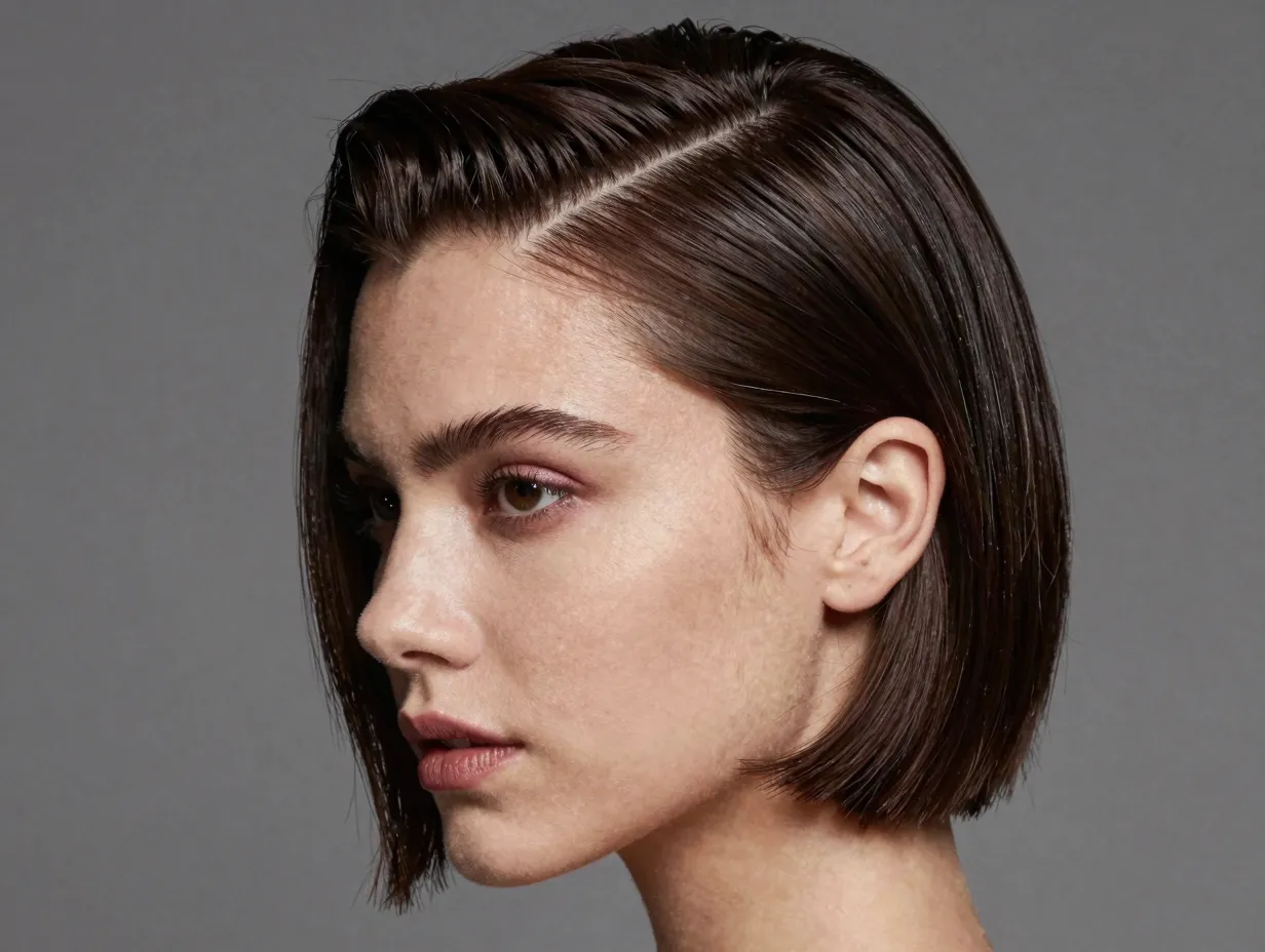 Side part slick back hairstyle old school glamour short bob