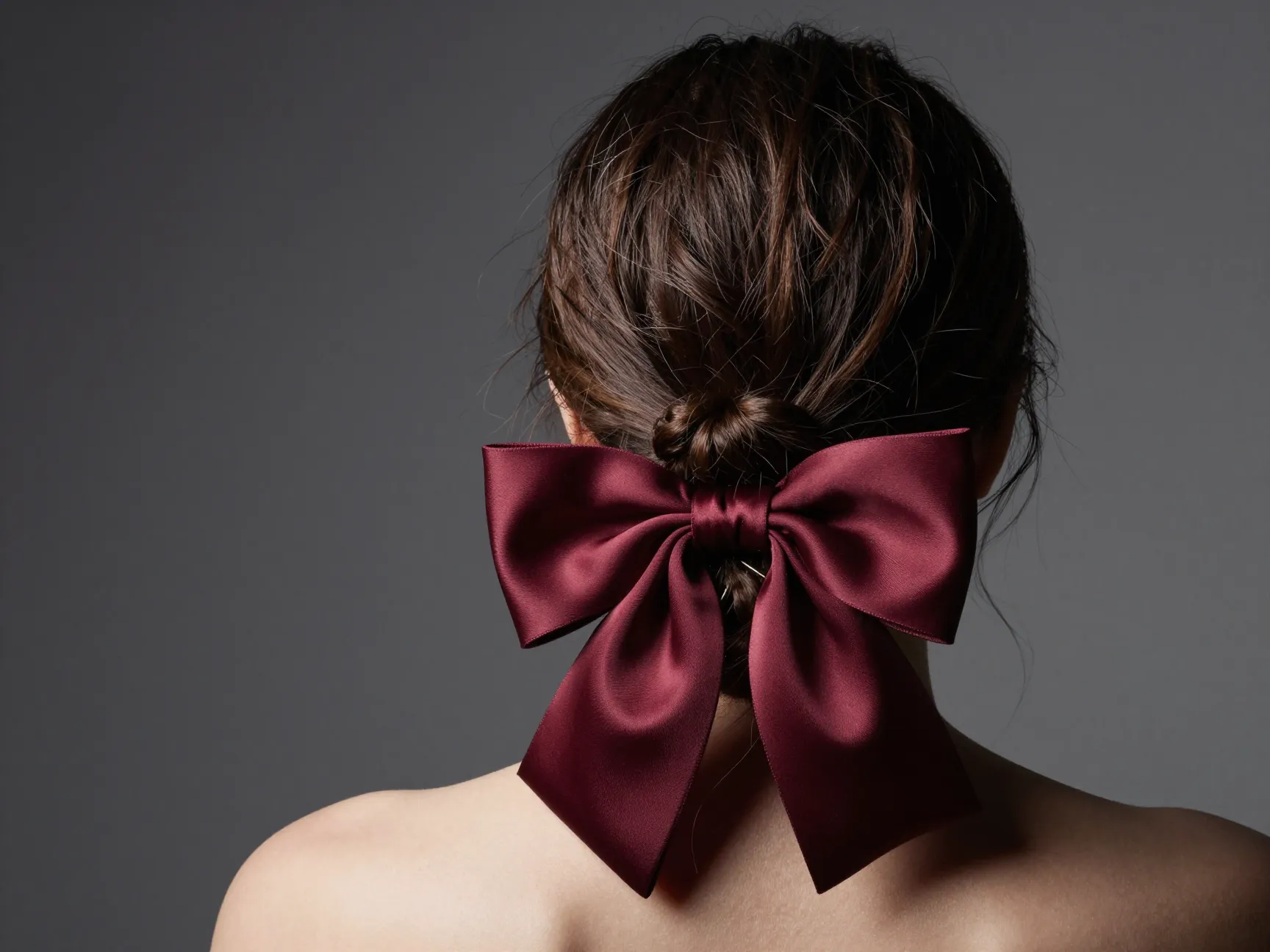 Elegant low bun with oversized satin statement bow