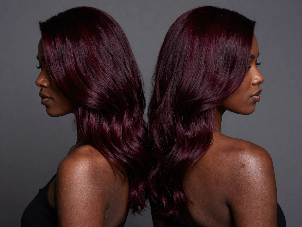 Rich burgundy red purple deep hair cool skin bold glamorous