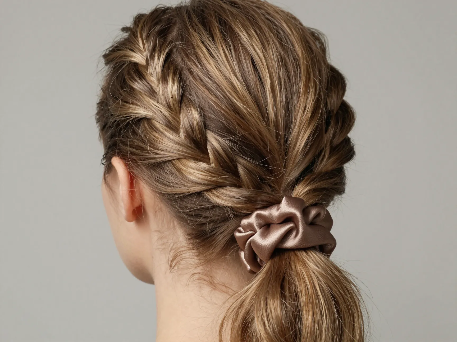 Twisted low ponytail with two strand twists at the crown