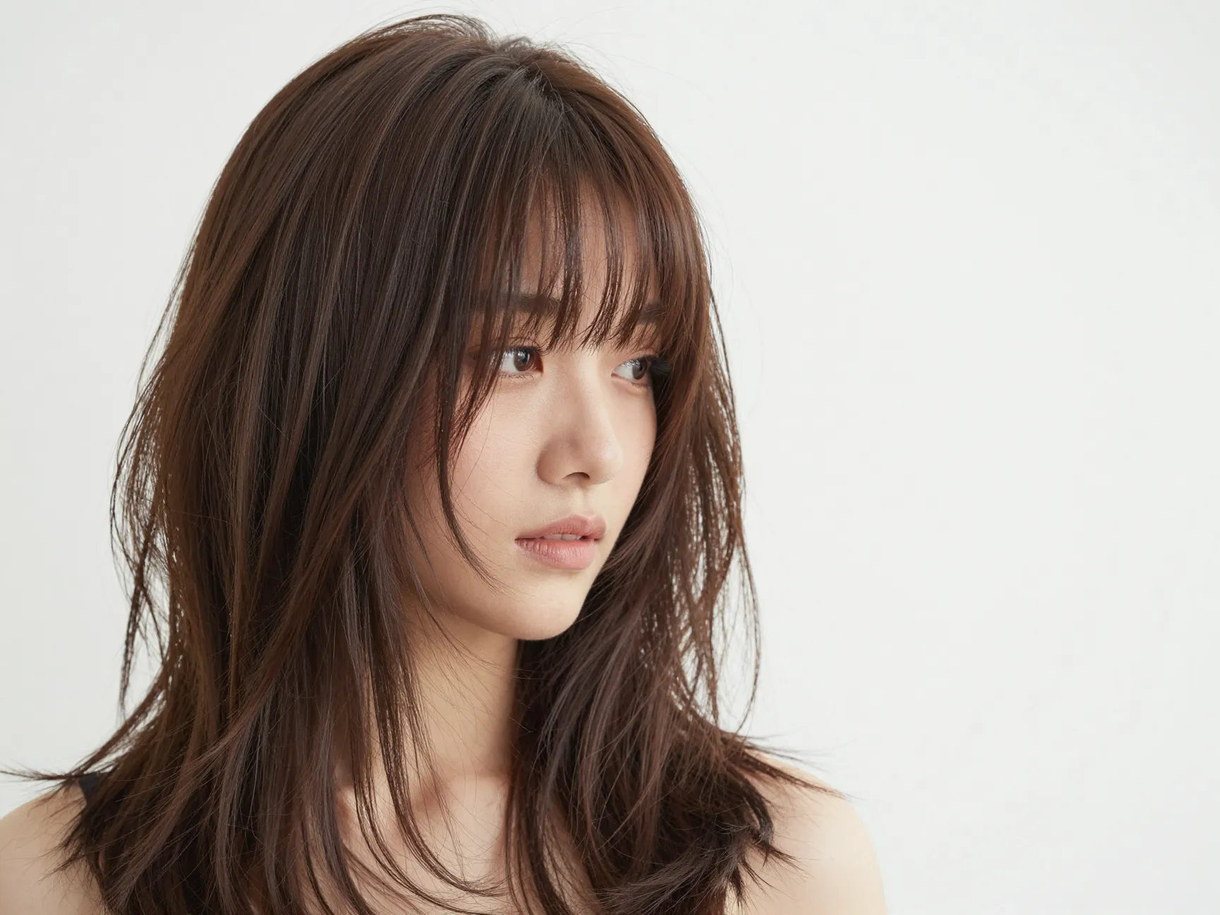 Butterfly cut for fine hair with wispy curtain bangs
