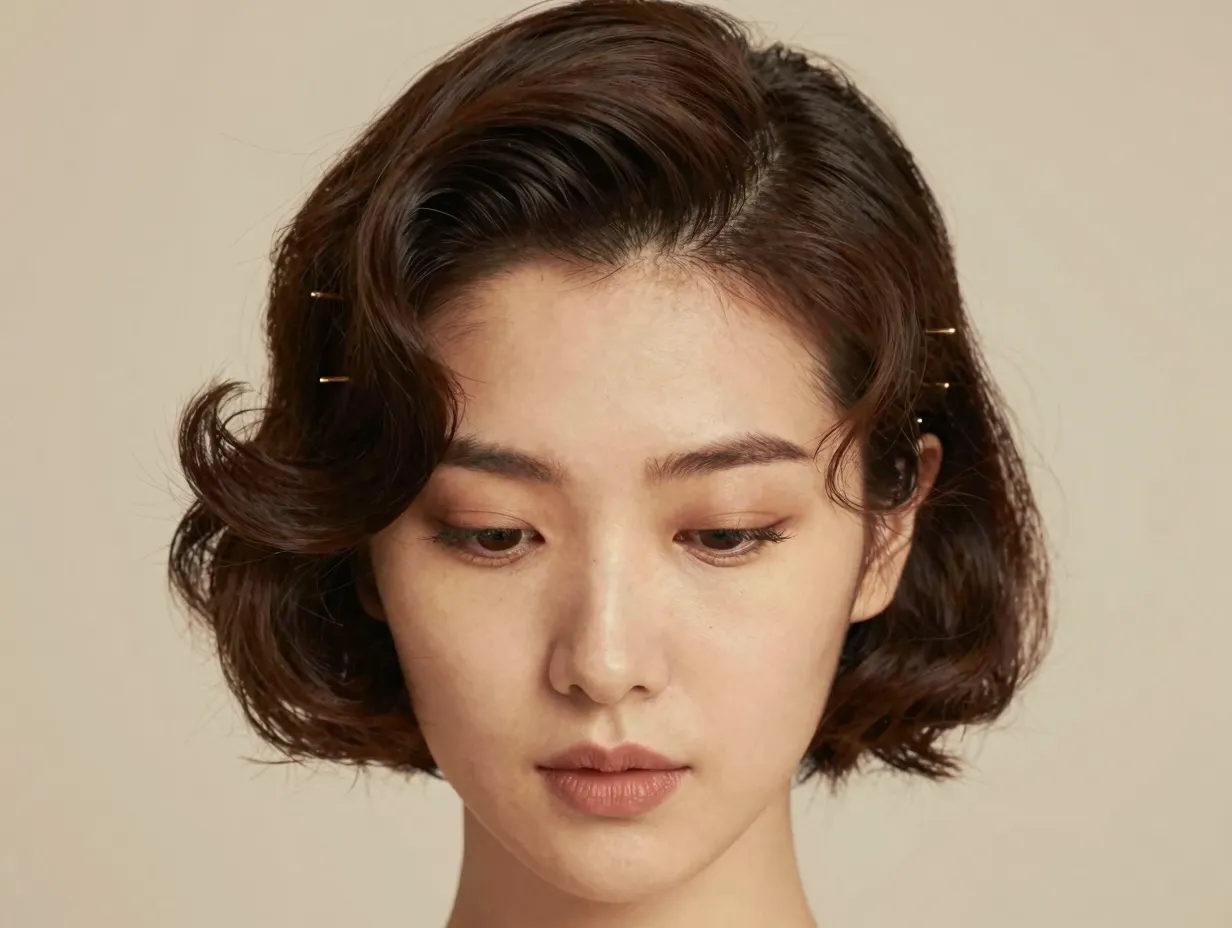 Feminine double swoop slick back romantic vintage inspired short hair