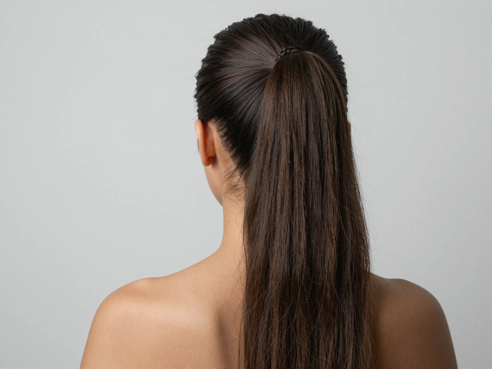 Stretched low ponytail using heat free banding method