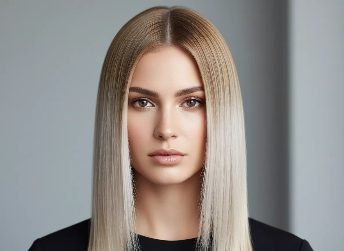 Bronde base with bright platinum money piece