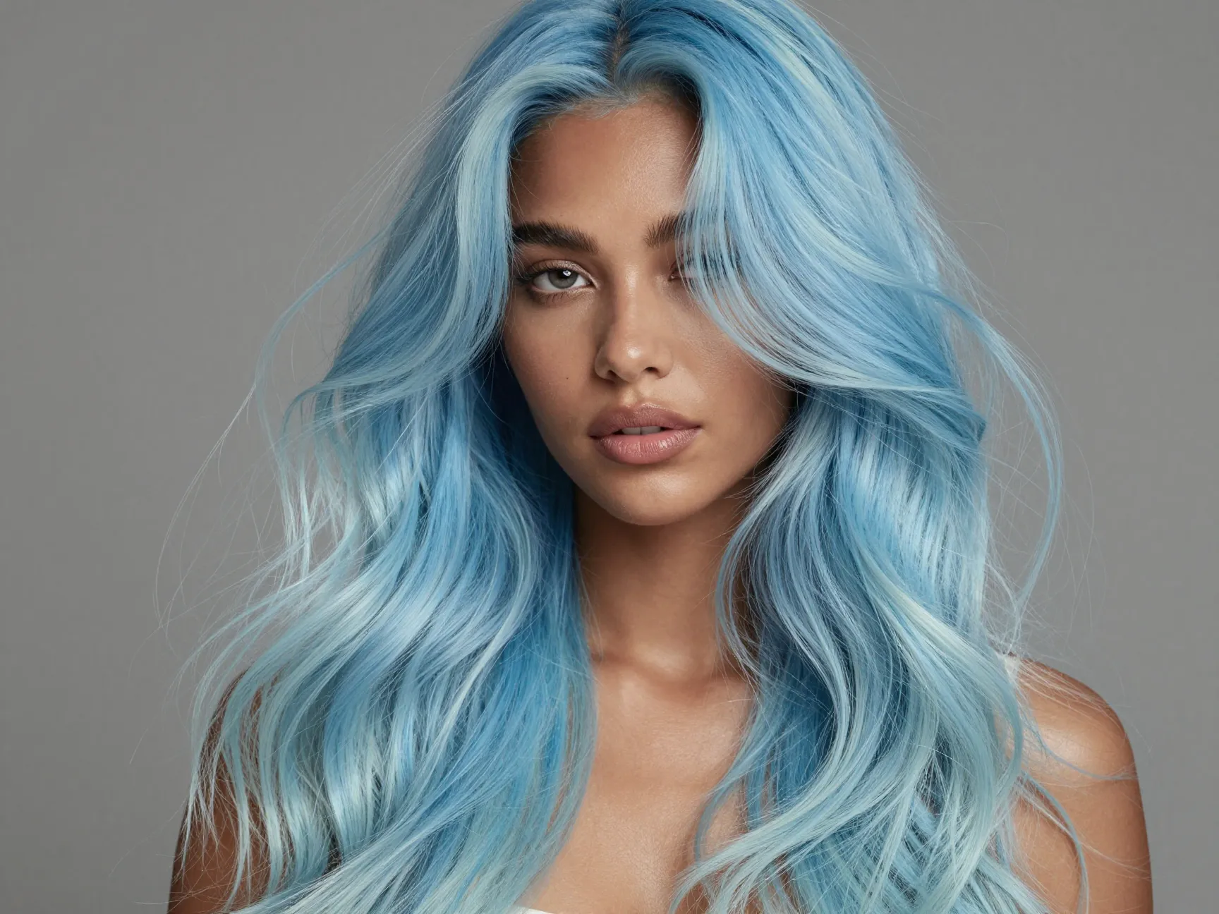 Pastel blue ethereal soft bleached hair dreamy contrast luminous