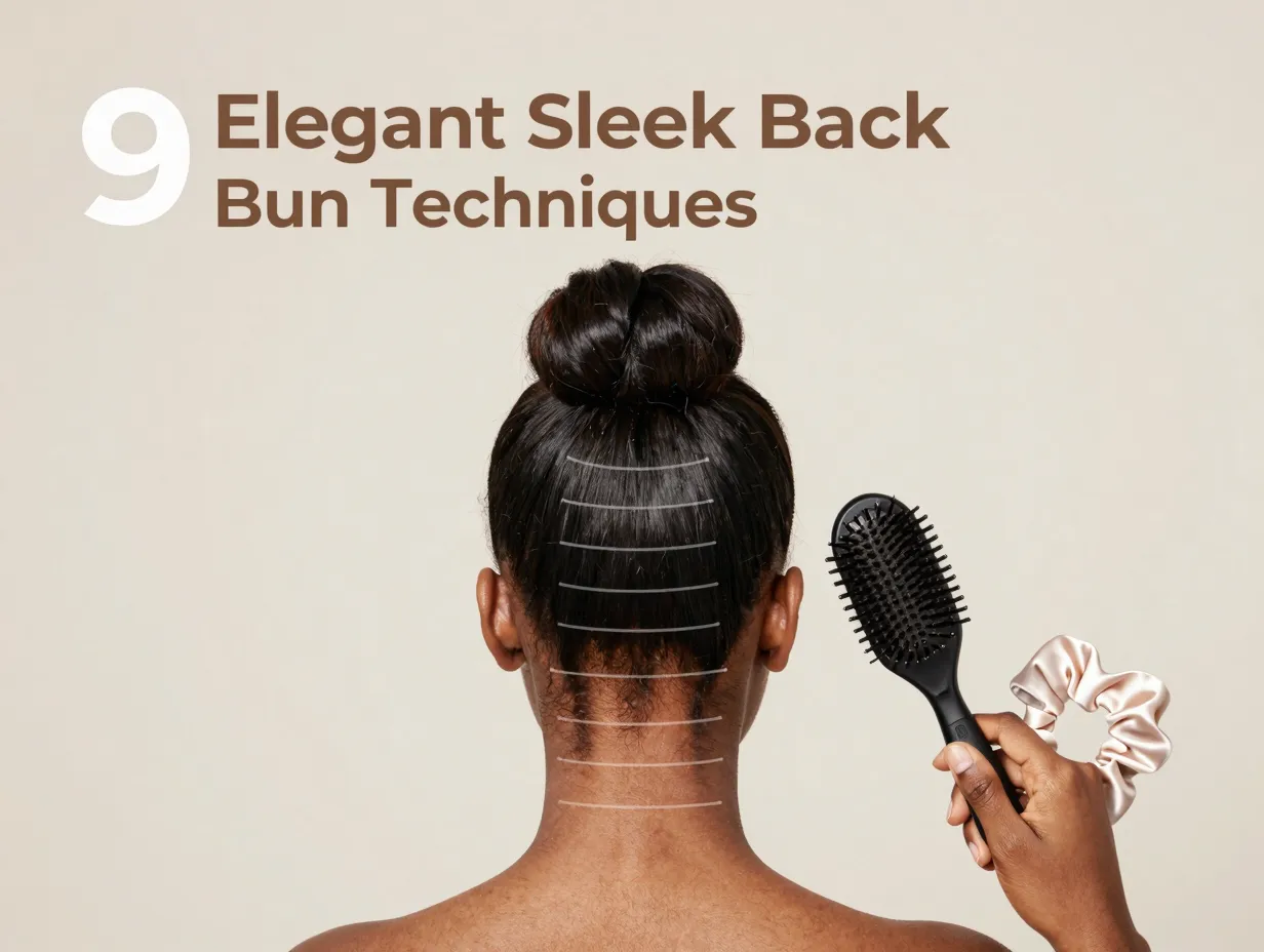 Black model sleek high bun edge brush satin scrunchie glossy