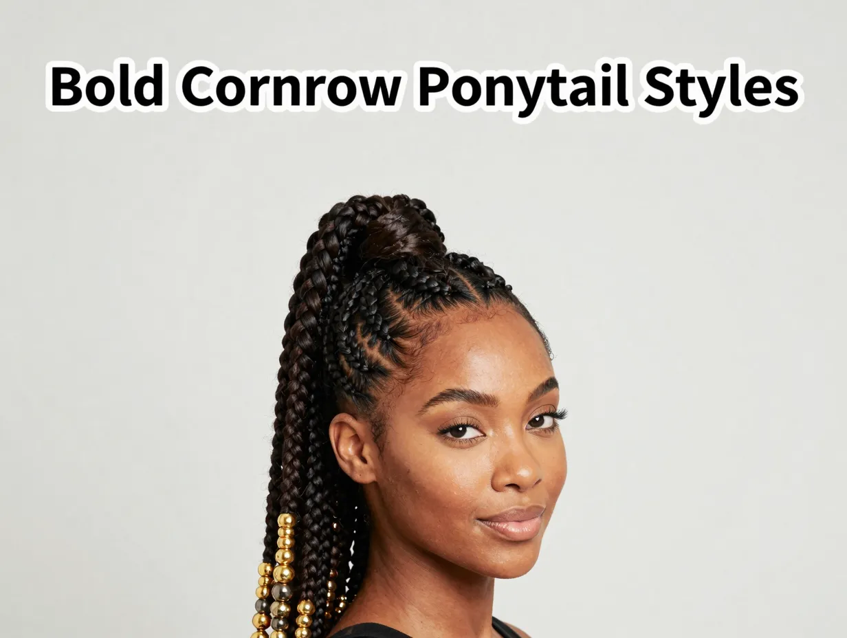 Fulani cornrow high ponytail with gold beads accessories