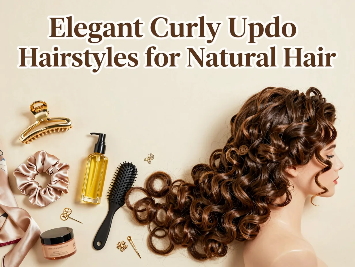 Luxury hair accessories flat lay cascading curly updo natural beauty