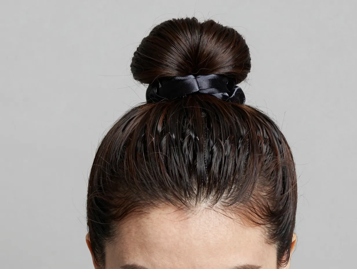 A high puff of full volume type 4 coils secured with a satin elastic