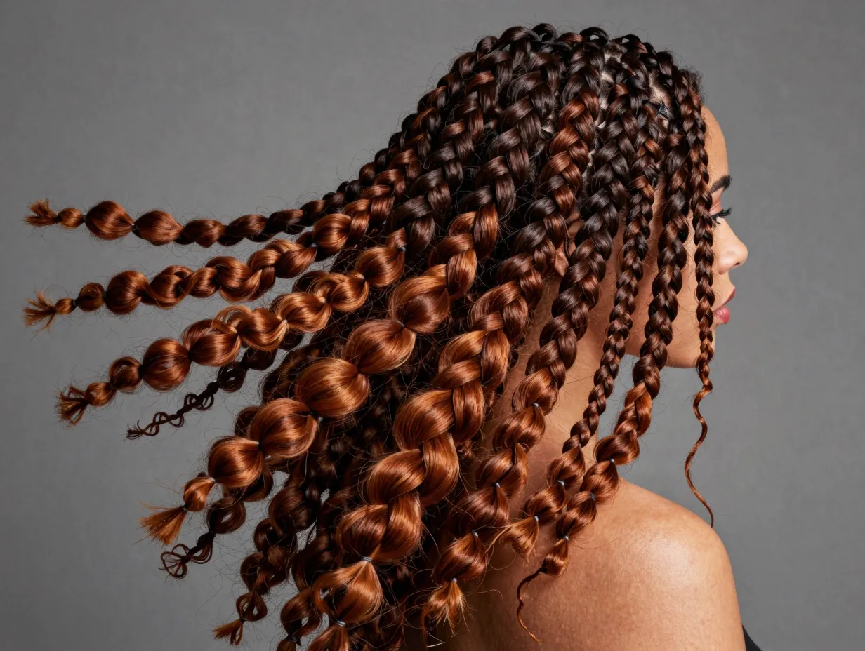 Auburn espresso top underneath layer jumbo braids bold statement