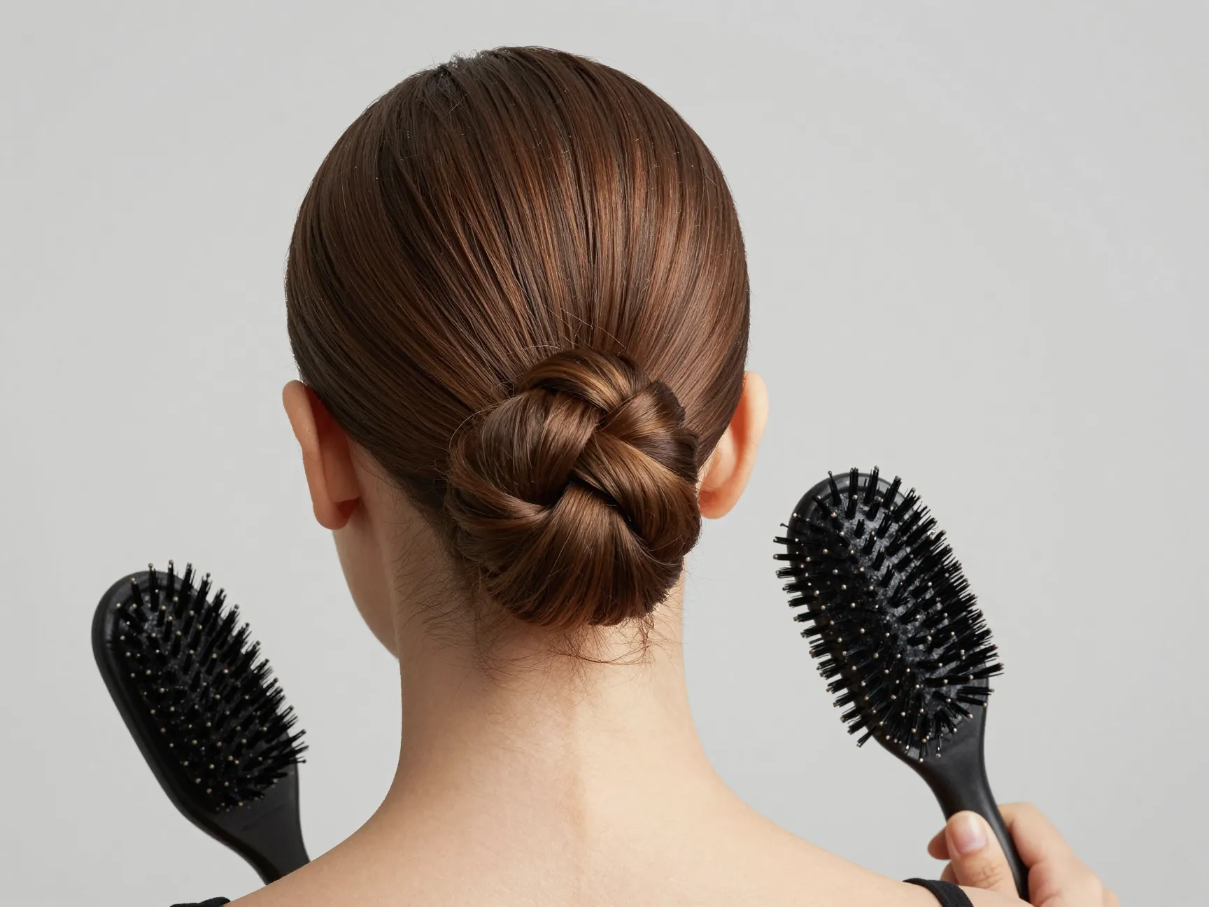 Classic low bun nape neck boar bristle brush gel coated twist