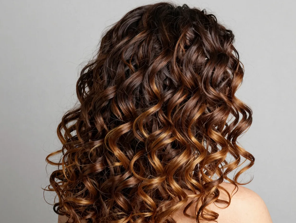 Seamlessly blended color melt from espresso to caramel on curls