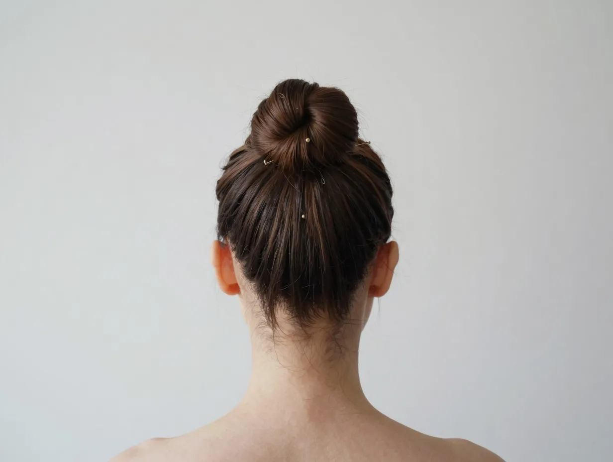 Wrapped knot bun minimalist two twisted sections clockwise counter clockwise