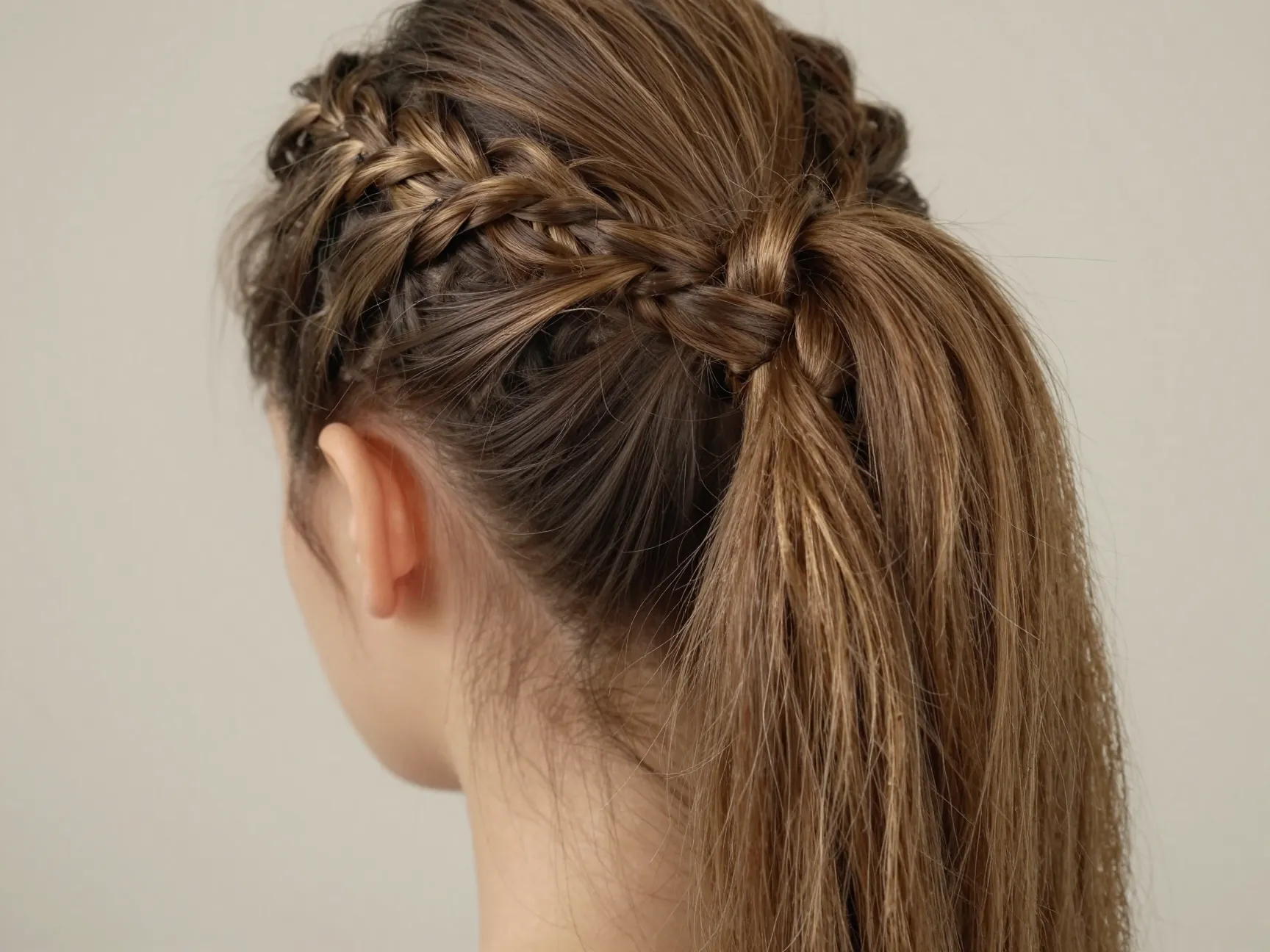 Feed in cornrow ponytail with seamless hair extensions