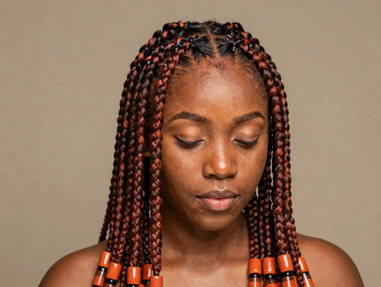 Terracotta brown stripe accents fulani braids cultural modern style
