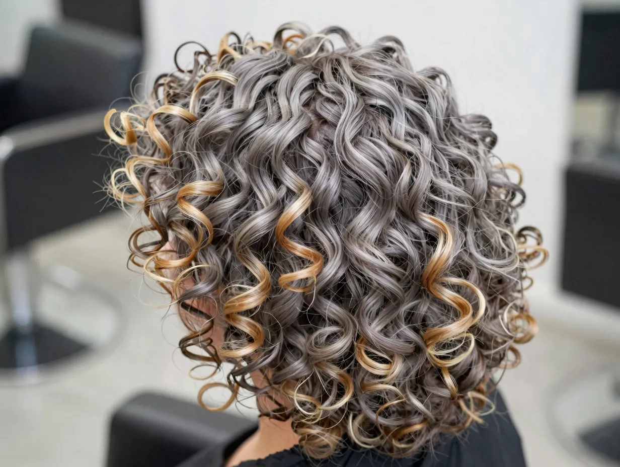 Sun kissed greige curlyage technique with honey blonde caramel tones